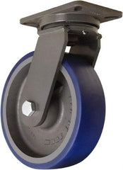 Hamilton - 10" Diam x 3" Wide x 12-1/2" OAH Top Plate Mount Swivel Caster - Polyurethane Mold onto Cast Iron Center, 2,400 Lb Capacity, Tapered Roller Bearing, 5-1/4 x 7-1/4" Plate - Benchmark Tooling