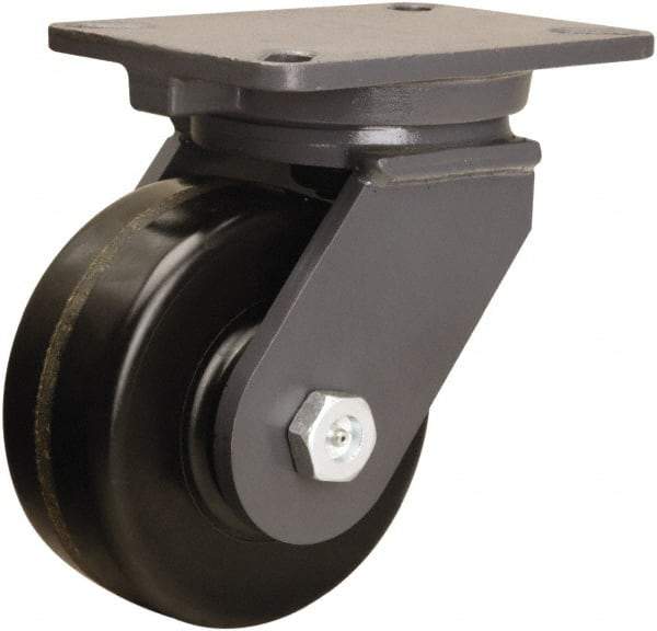 Hamilton - 6" Diam x 2-1/2" Wide x 8" OAH Top Plate Mount Swivel Caster - Phenolic, 1,800 Lb Capacity, Tapered Roller Bearing, 5-1/4 x 7-1/4" Plate - Benchmark Tooling