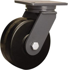 Hamilton - 8" Diam x 3" Wide x 10-1/2" OAH Top Plate Mount Swivel Caster - Phenolic, 3,000 Lb Capacity, Tapered Roller Bearing, 5-1/4 x 7-1/4" Plate - Benchmark Tooling