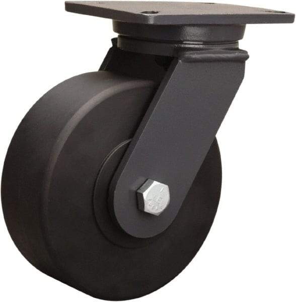 Hamilton - 8" Diam x 3" Wide x 10-1/2" OAH Top Plate Mount Swivel Caster - Nylon, 4,000 Lb Capacity, Sealed Precision Ball Bearing, 5-1/4 x 7-1/4" Plate - Benchmark Tooling