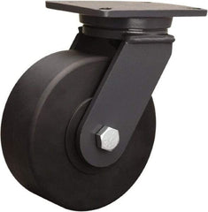 Hamilton - 8" Diam x 3" Wide x 10-1/2" OAH Top Plate Mount Swivel Caster - Nylon, 4,000 Lb Capacity, Sealed Precision Ball Bearing, 5-1/4 x 7-1/4" Plate - Benchmark Tooling