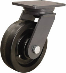 Hamilton - 8" Diam x 2-1/2" Wide x 10-1/2" OAH Top Plate Mount Swivel Caster - Phenolic, 2,000 Lb Capacity, Straight Roller Bearing, 5-1/4 x 7-1/4" Plate - Benchmark Tooling