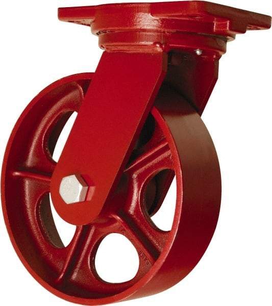 Hamilton - 10" Diam x 3" Wide x 12-1/2" OAH Top Plate Mount Swivel Caster - Cast Iron, 2,600 Lb Capacity, Straight Roller Bearing, 6-1/8 x 7-1/2" Plate - Benchmark Tooling