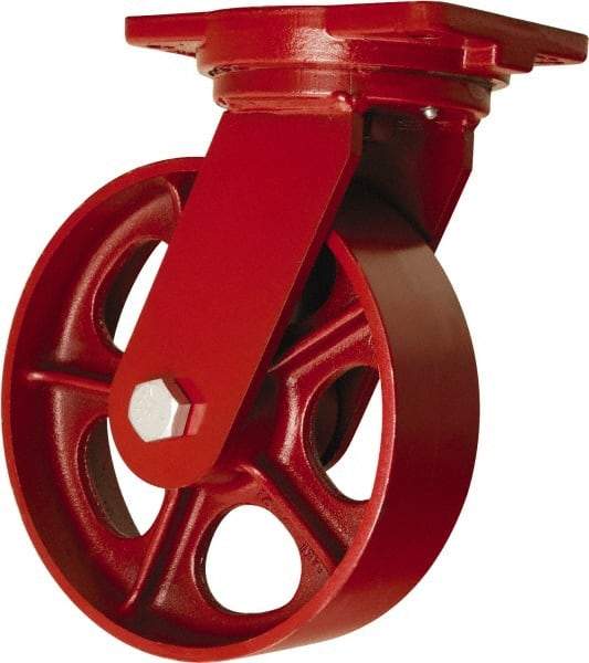 Hamilton - 10" Diam x 3" Wide x 12-1/2" OAH Top Plate Mount Swivel Caster - Cast Iron, 2,600 Lb Capacity, Tapered Roller Bearing, 6-1/8 x 7-1/2" Plate - Benchmark Tooling