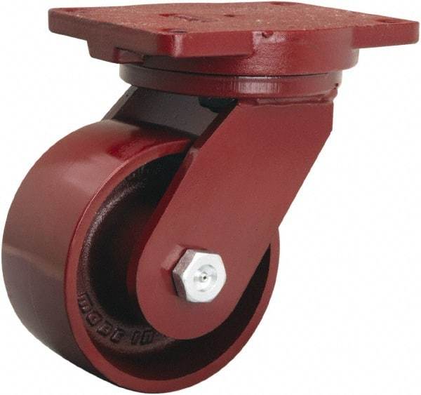 Hamilton - 6" Diam x 3" Wide x 8-1/2" OAH Top Plate Mount Swivel Caster - Cast Iron, 2,500 Lb Capacity, Sealed Precision Ball Bearing, 6-1/8 x 7-1/2" Plate - Benchmark Tooling