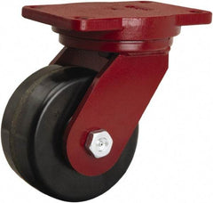 Hamilton - 6" Diam x 3" Wide x 8-1/2" OAH Top Plate Mount Swivel Caster - Phenolic, 2,000 Lb Capacity, Tapered Roller Bearing, 6-1/8 x 7-1/2" Plate - Benchmark Tooling
