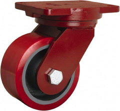 Hamilton - 6" Diam x 3" Wide x 8-1/2" OAH Top Plate Mount Swivel Caster - Polyurethane Mold on Forged Steel, 2,600 Lb Capacity, Tapered Roller Bearing, 6-1/8 x 7-1/2" Plate - Benchmark Tooling