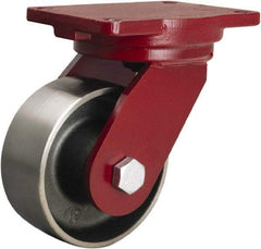 Hamilton - 6" Diam x 2-1/2" Wide x 8-1/2" OAH Top Plate Mount Swivel Caster - Forged Steel, 3,500 Lb Capacity, Tapered Roller Bearing, 6-1/8 x 7-1/2" Plate - Benchmark Tooling