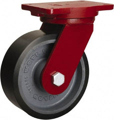 Hamilton - 8" Diam x 3" Wide x 10-1/2" OAH Top Plate Mount Swivel Caster - Polyurethane Mold onto Cast Iron Center, 3,250 Lb Capacity, Tapered Roller Bearing, 6-1/8 x 7-1/2" Plate - Benchmark Tooling