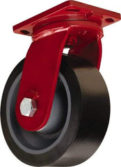 Hamilton - 10" Diam x 4" Wide x 12-1/2" OAH Top Plate Mount Swivel Caster - Polyurethane Mold on Forged Steel, 6,500 Lb Capacity, Tapered Roller Bearing, 6-1/2 x 7-1/2" Plate - Benchmark Tooling