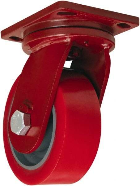 Hamilton - 10" Diam x 3" Wide x 12-1/2" OAH Top Plate Mount Swivel Caster - Polyurethane Mold onto Cast Iron Center, 3,600 Lb Capacity, Tapered Roller Bearing, 6-1/2 x 7-1/2" Plate - Benchmark Tooling