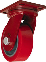 Hamilton - 8" Diam x 3" Wide x 10-1/2" OAH Top Plate Mount Swivel Caster - Polyurethane, 4,200 Lb Capacity, Sealed Precision Ball Bearing, 6-1/2 x 7-1/2" Plate - Benchmark Tooling