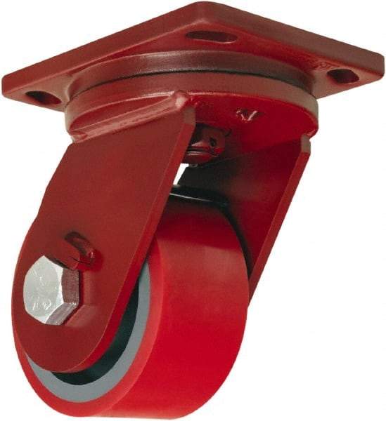 Hamilton - 6" Diam x 3" Wide x 8-1/2" OAH Top Plate Mount Swivel Caster - Polyurethane Mold onto Cast Iron Center, 2,600 Lb Capacity, Sealed Precision Ball Bearing, 6-1/2 x 7-1/2" Plate - Benchmark Tooling