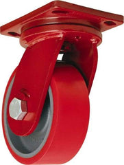 Hamilton - 8" Diam x 3" Wide x 10-1/2" OAH Top Plate Mount Swivel Caster - Polyurethane Mold onto Cast Iron Center, 3,000 Lb Capacity, Sealed Precision Ball Bearing, 6-1/2 x 7-1/2" Plate - Benchmark Tooling