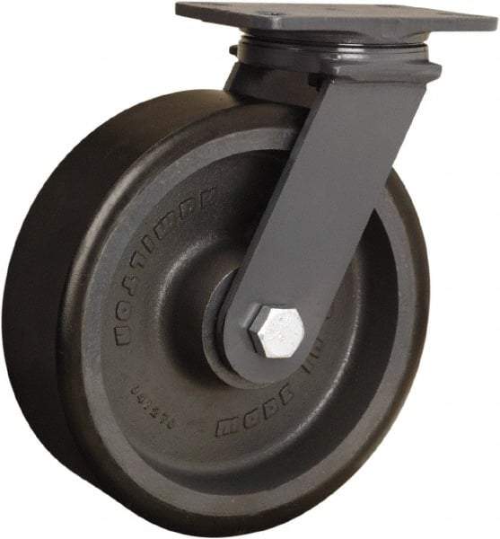 Hamilton - 10" Diam x 3" Wide x 12-1/16" OAH Top Plate Mount Swivel Caster - Polyurethane Mold onto Cast Iron Center, 2,400 Lb Capacity, Sealed Precision Ball Bearing, 4-1/2 x 6-1/2" Plate - Benchmark Tooling