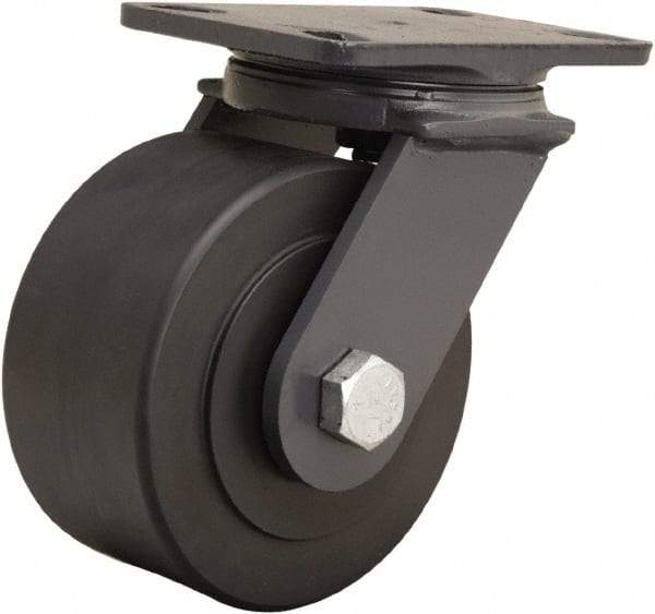Hamilton - 6" Diam x 3" Wide x 7-3/4" OAH Top Plate Mount Swivel Caster - Nylon, 2,400 Lb Capacity, Sealed Precision Ball Bearing, 4-1/2 x 6-1/2" Plate - Benchmark Tooling