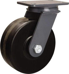 Hamilton - 8" Diam x 3" Wide x 10-1/4" OAH Top Plate Mount Swivel Caster - Phenolic, 2,400 Lb Capacity, Straight Roller Bearing, 4-1/2 x 6-1/2" Plate - Benchmark Tooling