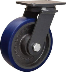 Hamilton - 8" Diam x 3" Wide x 10-1/4" OAH Top Plate Mount Swivel Caster - Polyurethane Mold onto Cast Iron Center, 2,000 Lb Capacity, Sealed Precision Ball Bearing, 4-1/2 x 6-1/2" Plate - Benchmark Tooling
