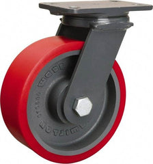 Hamilton - 8" Diam x 3" Wide x 10-1/4" OAH Top Plate Mount Swivel Caster - Polyurethane Mold onto Cast Iron Center, 2,400 Lb Capacity, Sealed Precision Ball Bearing, 4-1/2 x 6-1/2" Plate - Benchmark Tooling
