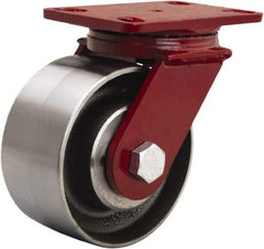 Hamilton - 6" Diam x 3" Wide x 7-1/2" OAH Top Plate Mount Swivel Caster - Forged Steel, 2,200 Lb Capacity, Tapered Roller Bearing, 4-1/2 x 6-1/2" Plate - Benchmark Tooling