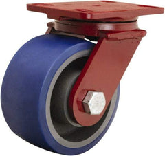 Hamilton - 6" Diam x 3" Wide x 7-1/2" OAH Top Plate Mount Swivel Caster - Polyurethane Mold onto Cast Iron Center, 1,800 Lb Capacity, Tapered Roller Bearing, 4-1/2 x 6-1/2" Plate - Benchmark Tooling