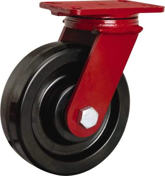 Hamilton - 8" Diam x 2-1/2" Wide x 10-1/8" OAH Top Plate Mount Swivel Caster - Phenolic, 2,000 Lb Capacity, Tapered Roller Bearing, 4-1/2 x 6-1/2" Plate - Benchmark Tooling