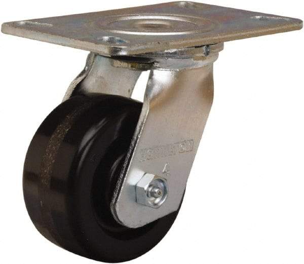 Hamilton - 4" Diam x 2" Wide x 5-5/8" OAH Top Plate Mount Swivel Caster - Phenolic, 800 Lb Capacity, Straight Roller Bearing, 4-1/2 x 6-1/4" Plate - Benchmark Tooling