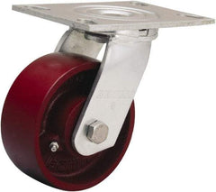 Hamilton - 5" Diam x 2" Wide x 6-1/2" OAH Top Plate Mount Swivel Caster - Cast Iron, 1,250 Lb Capacity, Sealed Precision Ball Bearing, 4-1/2 x 6-1/4" Plate - Benchmark Tooling