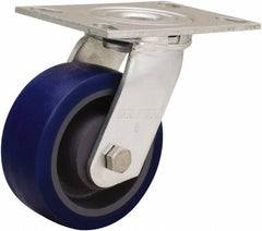 Hamilton - 5" Diam x 2" Wide x 6-1/2" OAH Top Plate Mount Swivel Caster - Polyurethane Mold onto Cast Iron Center, 840 Lb Capacity, Sealed Precision Ball Bearing, 4-1/2 x 6-1/4" Plate - Benchmark Tooling