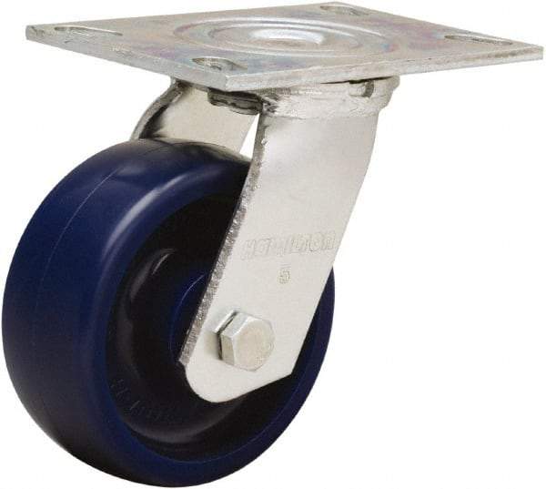 Hamilton - 5" Diam x 2" Wide x 6-1/2" OAH Top Plate Mount Swivel Caster - Polyurethane, 900 Lb Capacity, Sealed Precision Ball Bearing, 4-1/2 x 6-1/4" Plate - Benchmark Tooling