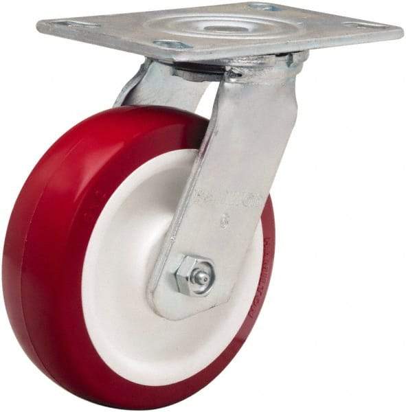 Hamilton - 6" Diam x 2" Wide x 7-1/2" OAH Top Plate Mount Swivel Caster - Polyurethane Mold on Polypropylene, 900 Lb Capacity, Straight Roller Bearing, 4-1/2 x 6-1/4" Plate - Benchmark Tooling