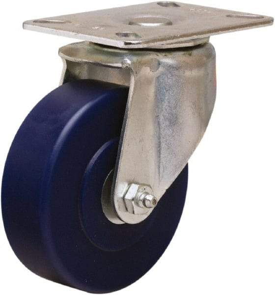 Hamilton - 4" Diam x 1-1/4" Wide x 5-1/16" OAH Top Plate Mount Swivel Caster - Polyurethane, 400 Lb Capacity, Straight Roller Bearing, 3-1/8 x 4-1/8" Plate - Benchmark Tooling