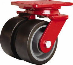Hamilton - 5" Diam x 2" Wide x 6-3/4" OAH Top Plate Mount Swivel Caster - Polyurethane Mold onto Cast Iron Center, 2,720 Lb Capacity, Sealed Precision Ball Bearing, 4-1/2 x 6-1/2" Plate - Benchmark Tooling