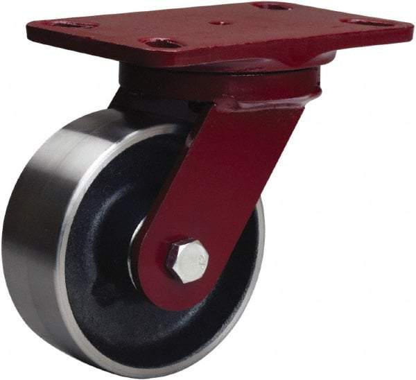 Hamilton - 5" Diam x 2" Wide x 6-3/4" OAH Top Plate Mount Swivel Caster - Forged Steel, 1,500 Lb Capacity, Tapered Roller Bearing, 4-1/2 x 6-1/2" Plate - Benchmark Tooling