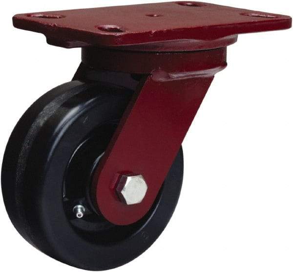 Hamilton - 5" Diam x 2" Wide x 6-3/4" OAH Top Plate Mount Swivel Caster - Phenolic, 1,000 Lb Capacity, Straight Roller Bearing, 4-1/2 x 6-1/2" Plate - Benchmark Tooling