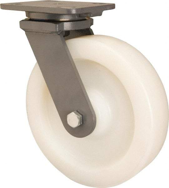 Hamilton - 5" Diam x 2" Wide x 6-3/4" OAH Top Plate Mount Swivel Caster - Nylon, Sealed Precision Ball Bearing, 4-1/2 x 6-1/2" Plate - Benchmark Tooling