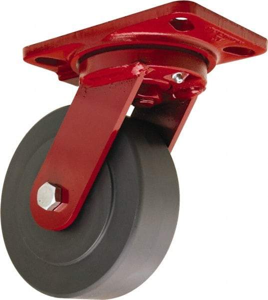 Hamilton - 6" Diam x 2" Wide x 7-3/4" OAH Top Plate Mount Swivel Caster - Nylon, 2,000 Lb Capacity, Sealed Precision Ball Bearing, 4-1/2 x 6-1/2" Plate - Benchmark Tooling