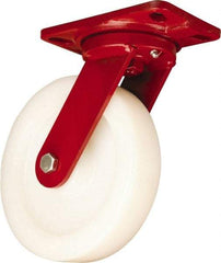 Hamilton - 8" Diam x 2" Wide x 9-3/4" OAH Top Plate Mount Swivel Caster - Nylon, Sealed Precision Ball Bearing, 4-1/2 x 6-1/2" Plate - Benchmark Tooling