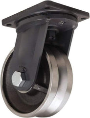 Hamilton - 10" Diam x 4" Wide, Forged Steel Swivel Caster - 16,000 Lb Capacity, Top Plate Mount, 8-1/2" x 8-1/2" Plate, Straight Roller Bearing - Benchmark Tooling