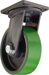 Hamilton - 10" Diam x 5" Wide x 13" OAH Top Plate Mount Swivel Caster - Polyurethane Mold onto Cast Iron Center, 5,000 Lb Capacity, Tapered Roller Bearing, 8-1/2 x 8-1/2" Plate - Benchmark Tooling