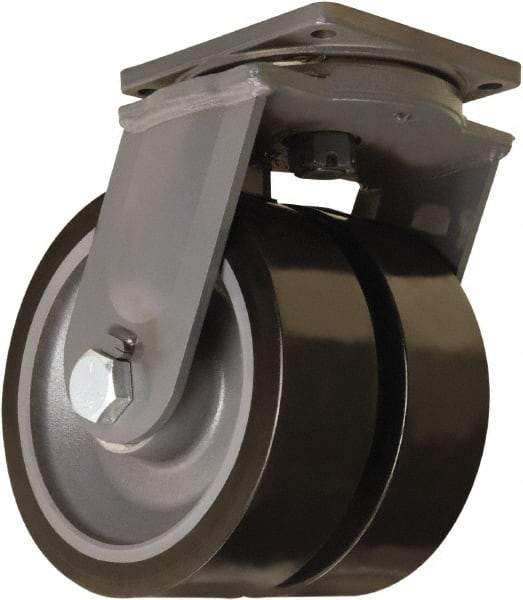 Hamilton - 12" Diam x 4" Wide x 15-1/2" OAH Top Plate Mount Dual Swivel Caster - Polyurethane Mold on Forged Steel, 15,600 Lb Capacity, Tapered Roller Bearing, 8-1/2 x 8-1/2" Plate - Benchmark Tooling