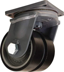 Hamilton - 12" Diam x 3" Wide x 15-1/2" OAH Top Plate Mount Dual Swivel Caster - Polyurethane Mold onto Cast Iron Center, 9,100 Lb Capacity, Tapered Roller Bearing, 8-1/2 x 8-1/2" Plate - Benchmark Tooling