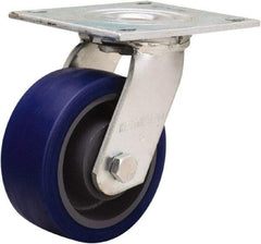 Hamilton - 5" Diam x 2" Wide x 6-1/2" OAH Top Plate Mount Swivel Caster - Polyurethane Mold onto Cast Iron Center, 840 Lb Capacity, Sealed Precision Ball Bearing, 5 x 5-1/2" Plate - Benchmark Tooling