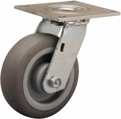 Hamilton - 6" Diam x 2" Wide x 7-1/2" OAH Top Plate Mount Swivel Caster - Rubber Mold on Polyolefin, 410 Lb Capacity, Straight Roller Bearing, 5 x 5-1/2" Plate - Benchmark Tooling