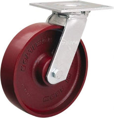 Hamilton - 8" Diam x 2" Wide x 9-1/2" OAH Top Plate Mount Swivel Caster - Cast Iron, 900 Lb Capacity, Sealed Precision Ball Bearing, 5 x 5-1/2" Plate - Benchmark Tooling