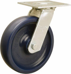 Hamilton - 8" Diam x 2" Wide x 9-1/2" OAH Top Plate Mount Swivel Caster - Polyurethane, 900 Lb Capacity, Sealed Precision Ball Bearing, 5 x 5-1/2" Plate - Benchmark Tooling