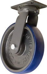 Hamilton - 12" Diam x 3" Wide x 15-1/2" OAH Top Plate Mount Swivel Caster - Polyurethane Mold onto Cast Iron Center, 2,800 Lb Capacity, Precision Tapered Roller Bearing, 5-1/4 x 7-1/4" Plate - Benchmark Tooling
