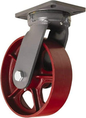 Hamilton - 10" Diam x 3" Wide x 12-1/2" OAH Top Plate Mount Swivel Caster - Cast Iron, 2,600 Lb Capacity, Straight Roller Bearing, 5-1/4 x 7-1/4" Plate - Benchmark Tooling