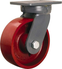 Hamilton - 8" Diam x 3" Wide x 10-1/2" OAH Top Plate Mount Swivel Caster - Cast Iron, 2,600 Lb Capacity, Tapered Roller Bearing, 5-1/4 x 7-1/4" Plate - Benchmark Tooling