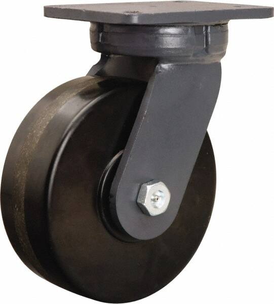 Hamilton - 8" Diam x 3" Wide x 10-1/2" OAH Top Plate Mount Swivel Caster - Phenolic, 3,000 Lb Capacity, Tapered Roller Bearing, 5-1/4 x 7-1/4" Plate - Benchmark Tooling